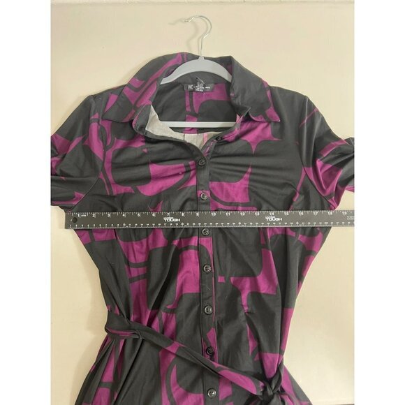 INC Full Button Dress Matching Belt Tie L Polyester Spandex Stretch w Collar pur - Picture 8 of 9